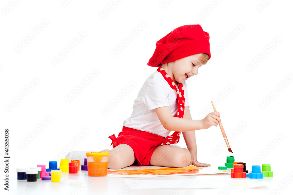 small artist child painting with brush small artist child painting with brush