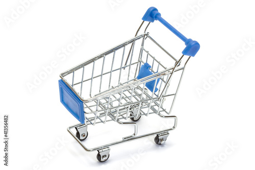 Blue shopping cart on white