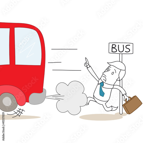 Geschäftsmann, rennend, Verspätung, Bus verpasst