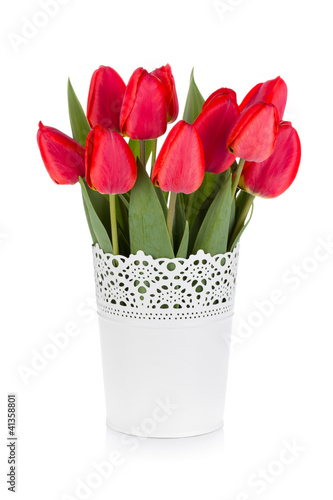 Fototapeta Naklejka Na Ścianę i Meble -  Red tulips in flowerpot
