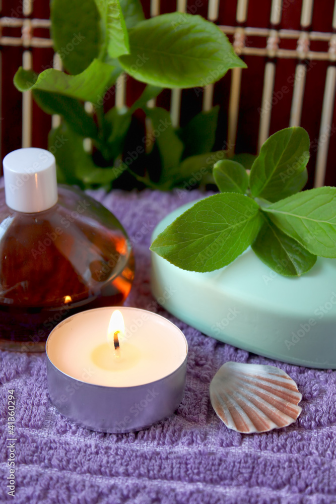 spa candle, oils and mint soap