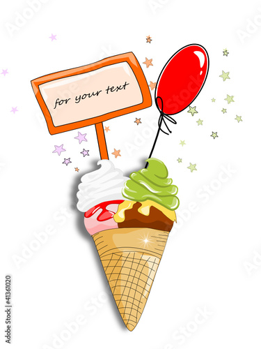 Eis, Eiscreme mit Ballon und Textfeld