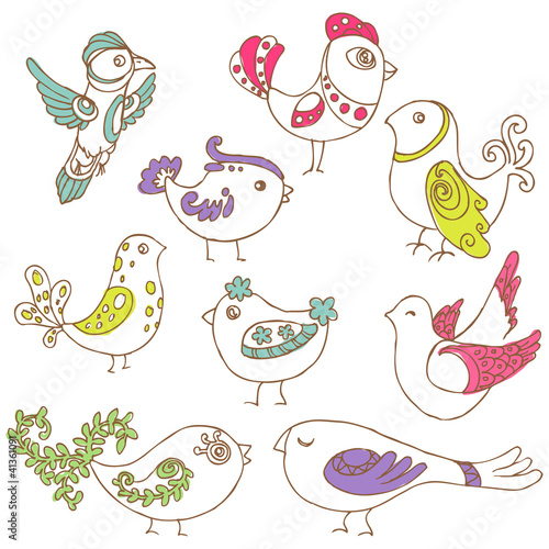 Set of different cute birds - for design and scrapbook in vector