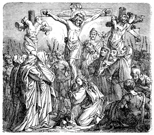 Shows the crucifixion of Christ