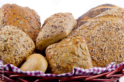 Photography multigrain bread and roll in a basket
