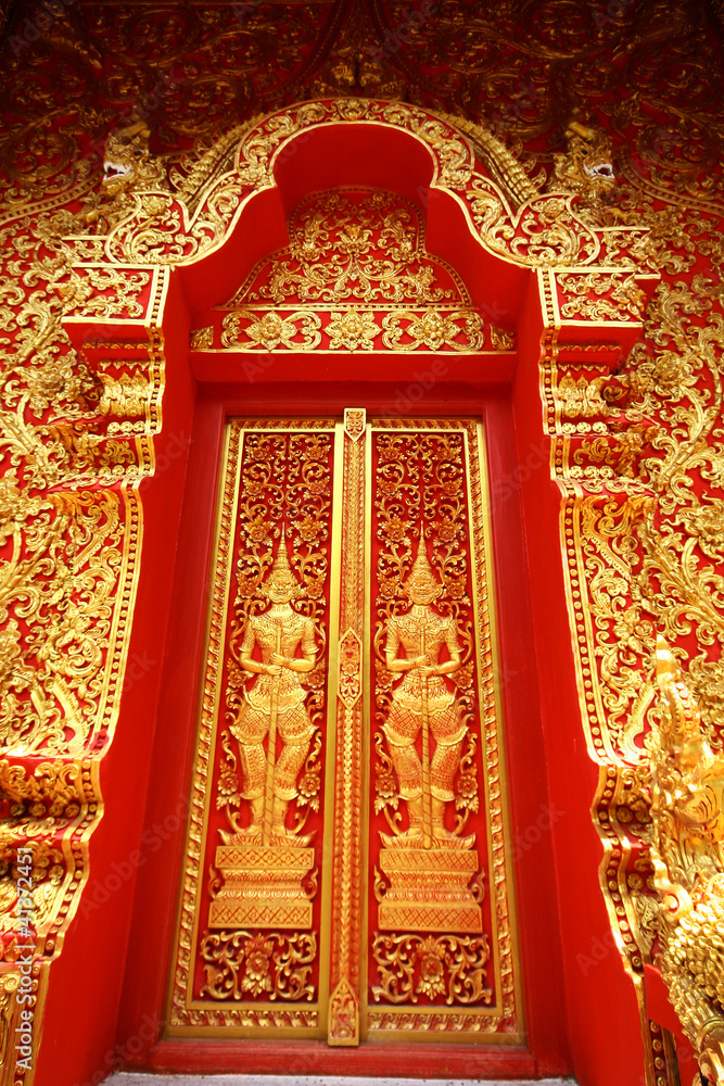 Traditional Thai art church door