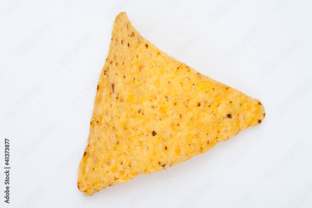 Close up of a triangle nacho Close up of a triangle nacho