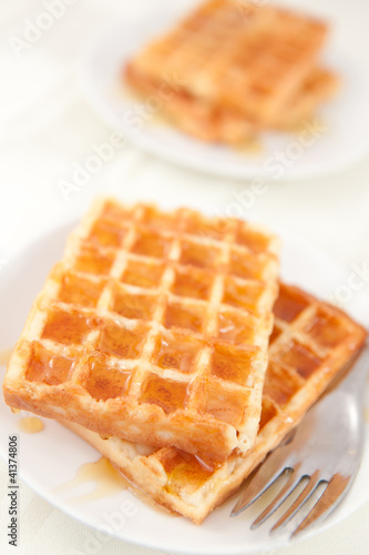 Waffles spread with honey in a plateful © WavebreakmediaMicro