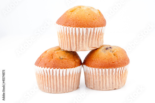 Three muffins piled up