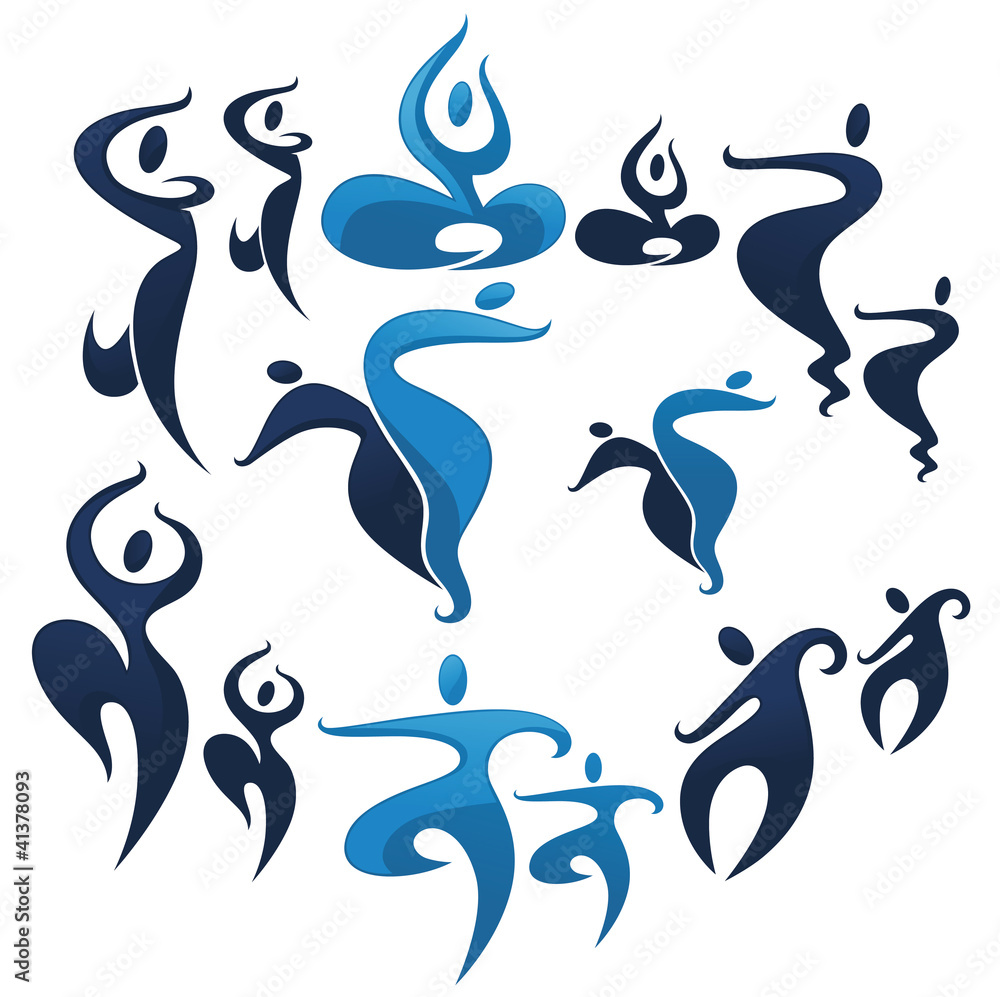 Obraz premium vector collection of stylized asian dancing people