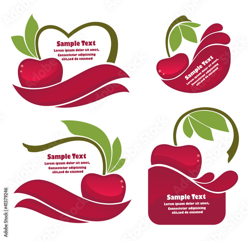 vector collection of juice stickers and cherry symbols