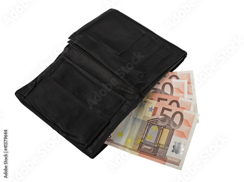 Leather wallet with some euros photo