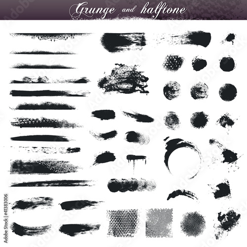 Set of various grunge and halftone design elements