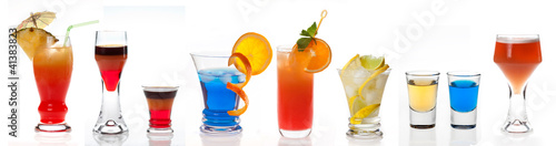 Different cocktails on white background