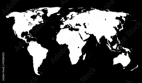white world map on black background
