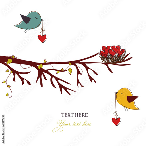 Card with birds and hearts,love card