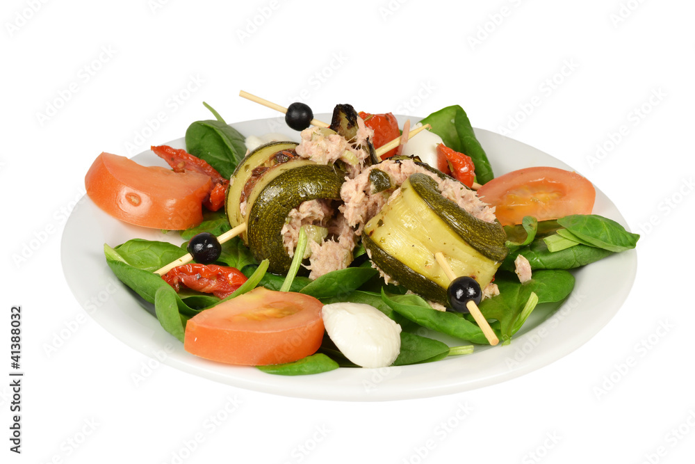 Zucchini rolls with Tuna on a white background. Zucchini rolls with Tuna on a white background.