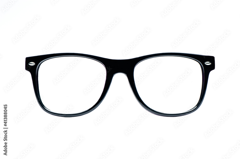 Black nerd Glasses with white background with clipping path