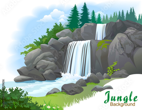 Fototapeta Naklejka Na Ścianę i Meble -  Background of waterfall in a jungle