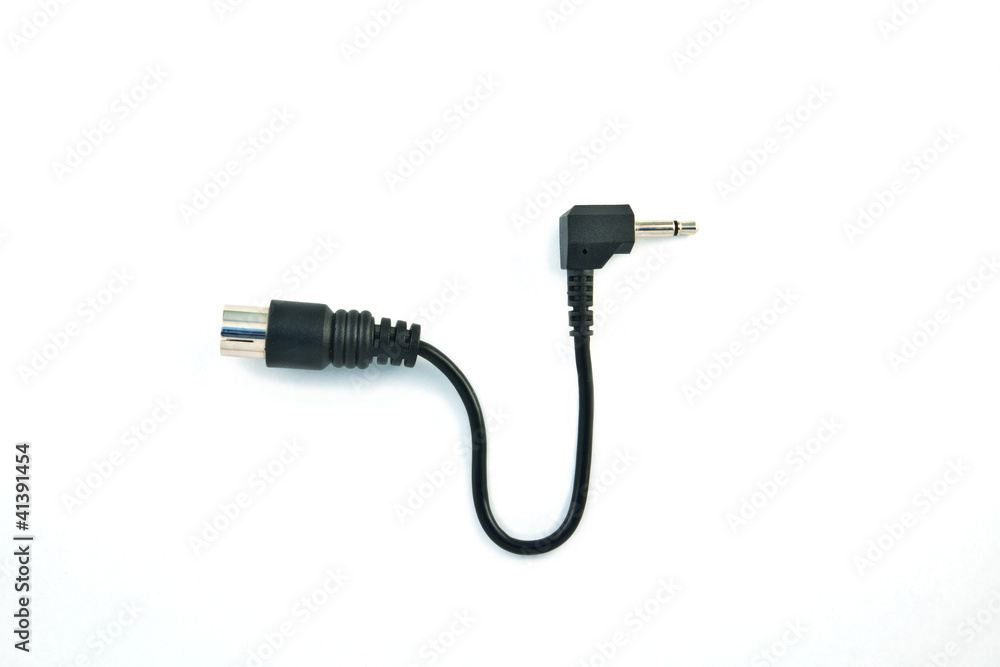 Mini Jack Plug with AV Plug, isolated on white background Mini Jack Plug with AV Plug, isolated on white background