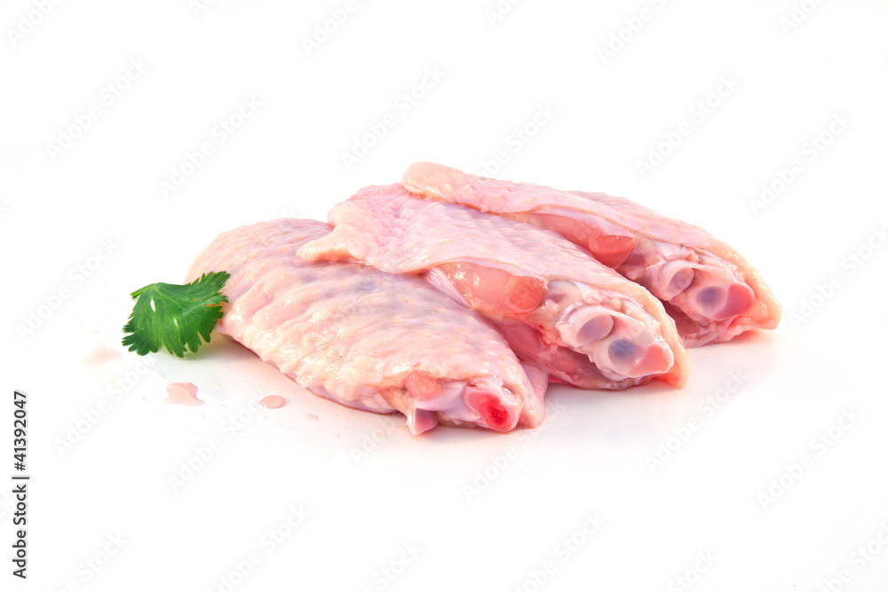 raw chicken wing isolated on white background