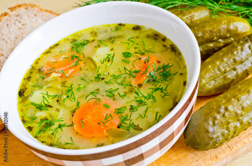 Traditional polish cucumber soup