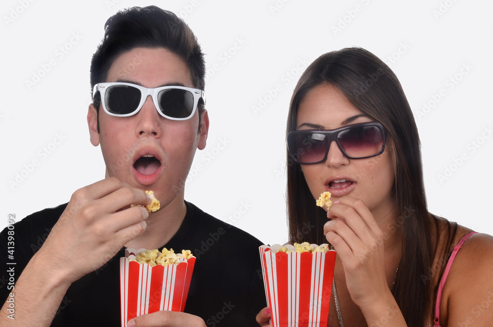 Young Couple Eating Popcorn
