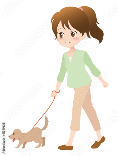 女性/犬の散歩