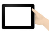 Tablet PC wird von einer Hand gehalten
