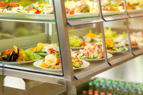 Cafeteria self service display food fresh salad