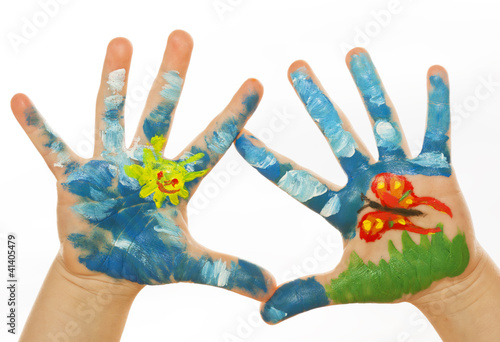 Child Hand Painted on spring background