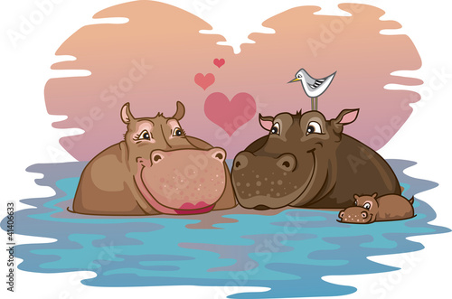 Two Hippos in Love with their baby hippo in a river