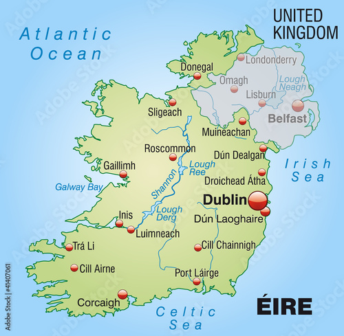 Landkarte von Irland mit Nachbarland