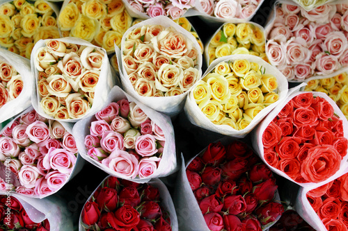 Bouquets, colored roses - Top view