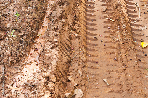 Bulldozer tracks in the dirt © wasansrisawat