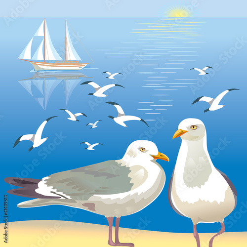 Seascape with seagulls