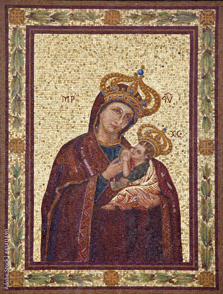 Rome - mosaica of Virgin Mary from street