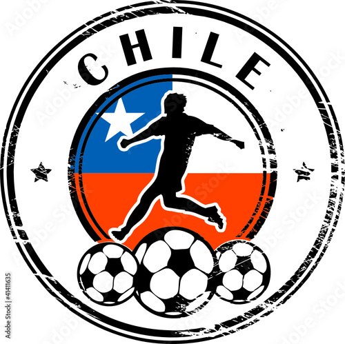 Stamp with football and name Chile, vector illustration