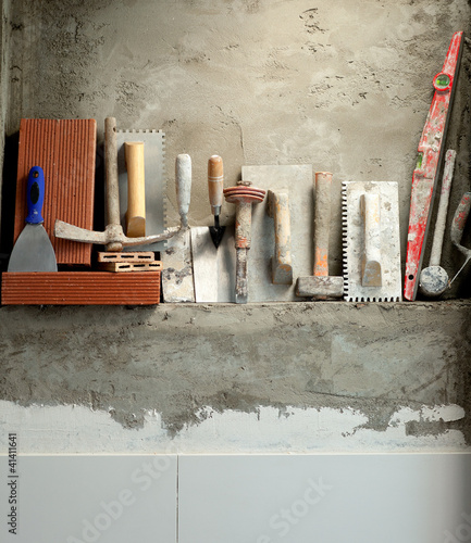 Bilde på lerret Construction mason cement mortar tools