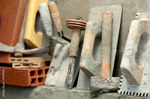 Bilde på lerret Construction mason cement mortar tools