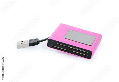 pink card reader isolated on white background