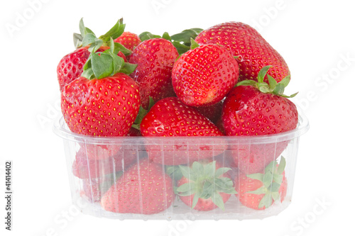 punnet of strawberries isolated on white