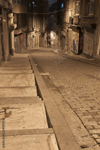Dark street in night  Istanbul  Turkey