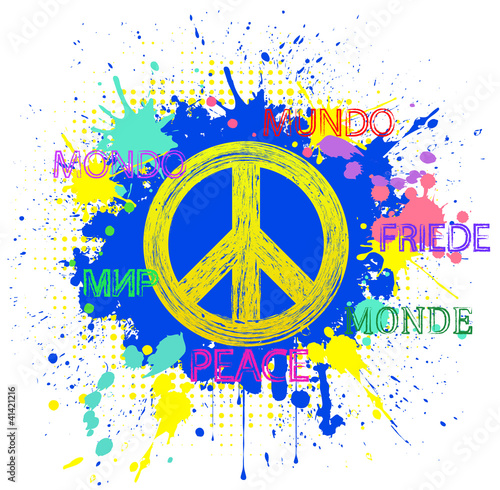 peace symbol on blue grunge background