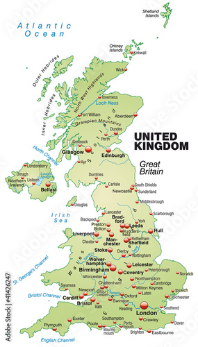 Inselkarte von Großbritannien und Nordirland in grün