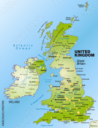 Übersichtskarte Großbritanniens und Nordirland mit Umland photo