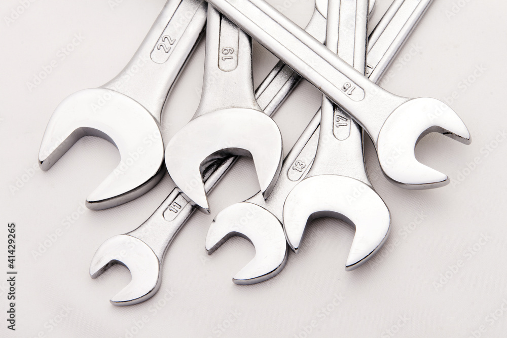 Steel spanners on each other. Steel spanners on each other.