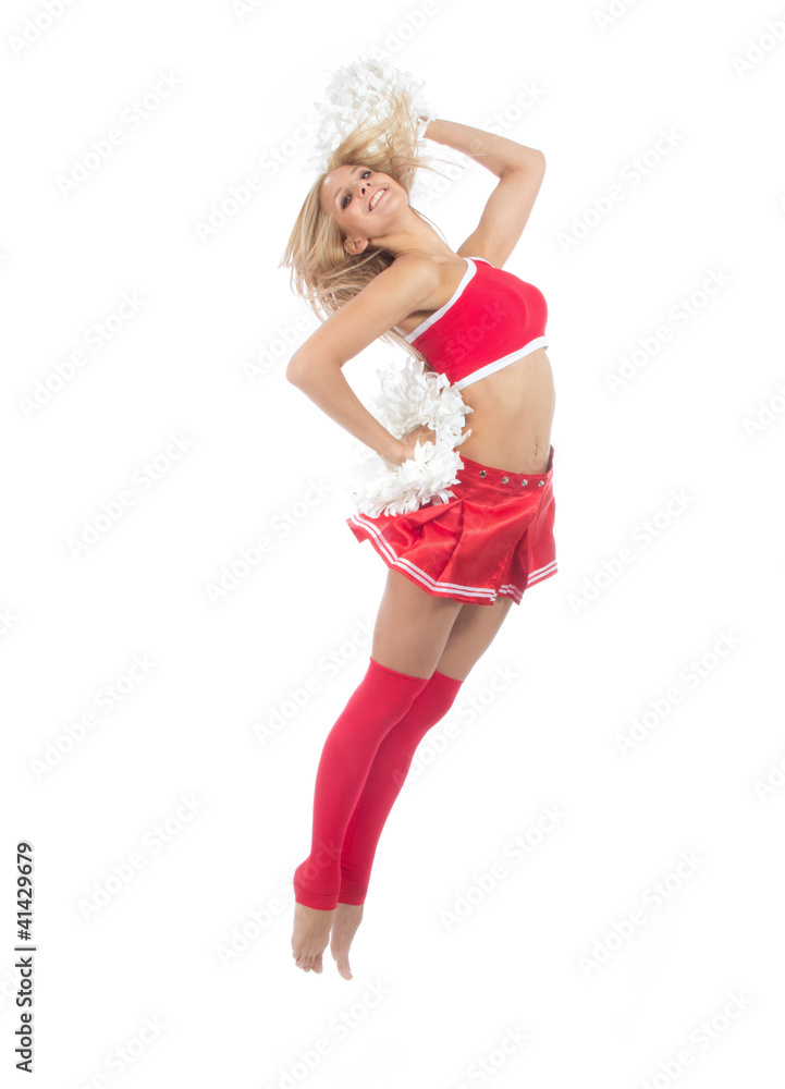 cheerleader dancer from cheerleading team jumping cheerleader dancer from cheerleading team jumping
