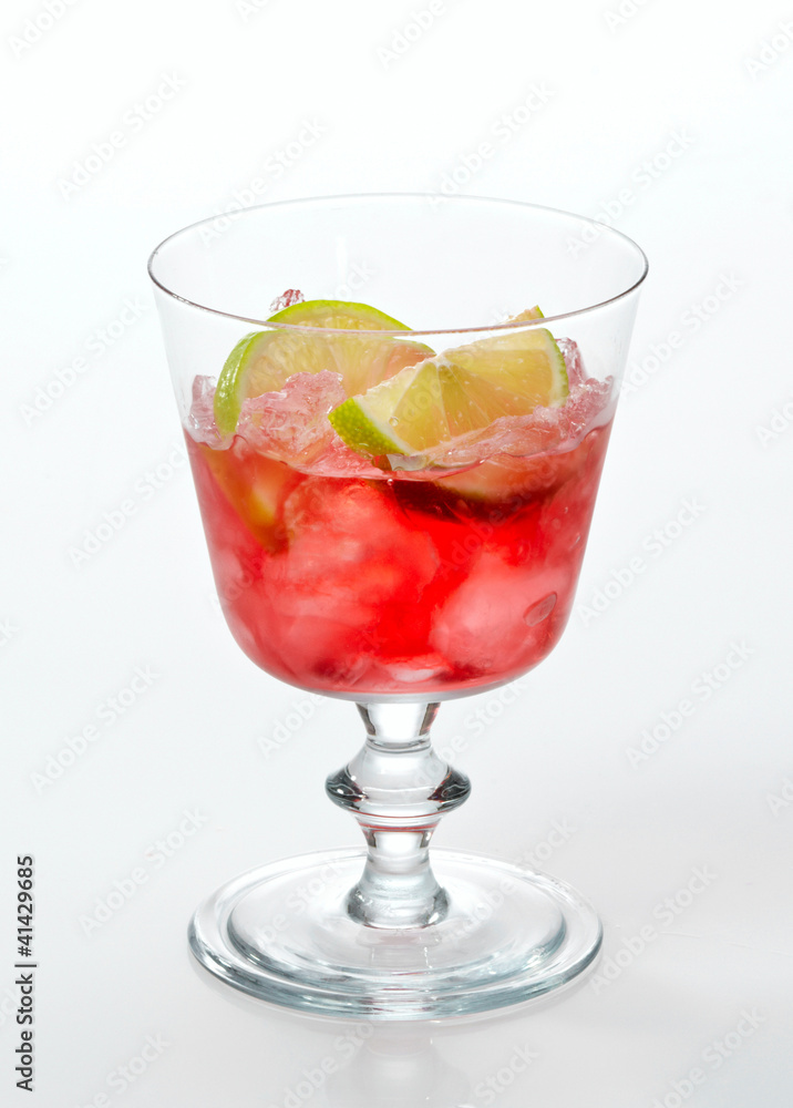red cold drink with ice and lime red cold drink with ice and lime