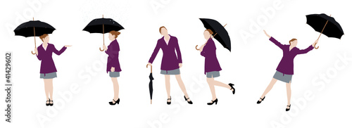 5 silhouettes de femme tenant un parapluie